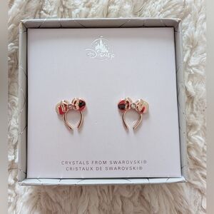Disney Minnie Mouse Ear Headband Rose Gold Color Stud Earrings Swarovski Crystal